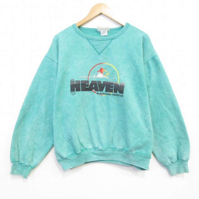 XL★古着 長袖 スウェット メンズ 90年代 90s スキー 大きいサイズ クルーネック カナダ製 ライトブルー 26jul31