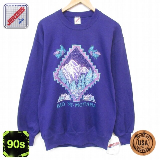 ジャージーズ 長袖 スウェット 90s モンタナ クルーネック USA製 パープル メンズM相当 | 古着