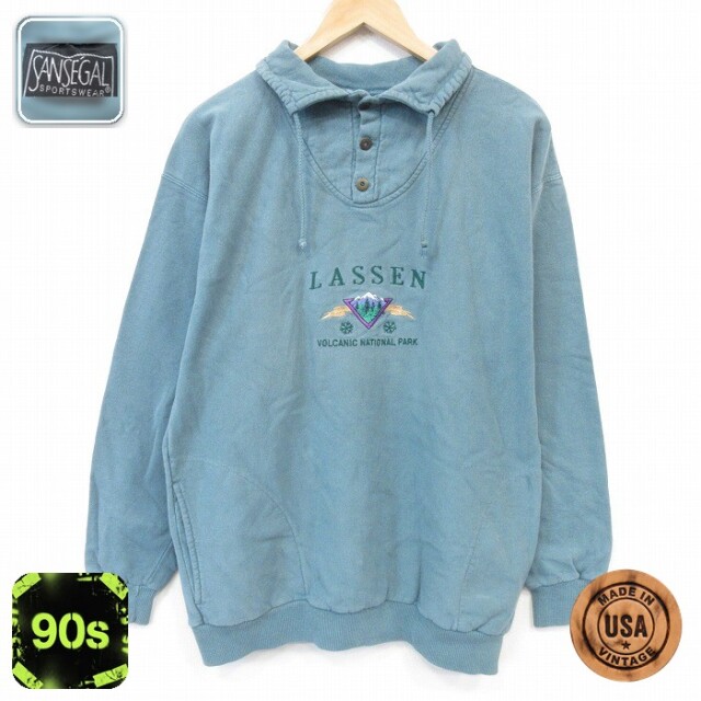 90s 長袖スウェット LASSEN刺繍 グリーン メンズL相当 | 古着