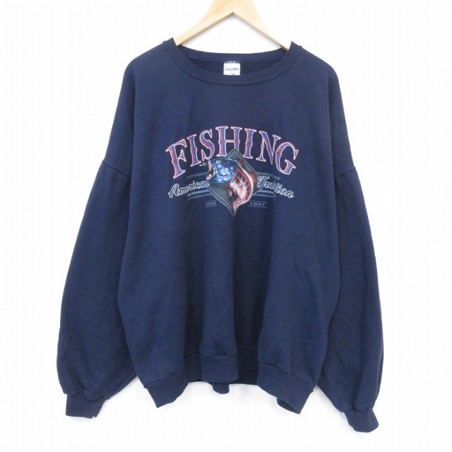 00s 長袖スウェット 魚 ネイビー メンズXL相当 | 古着