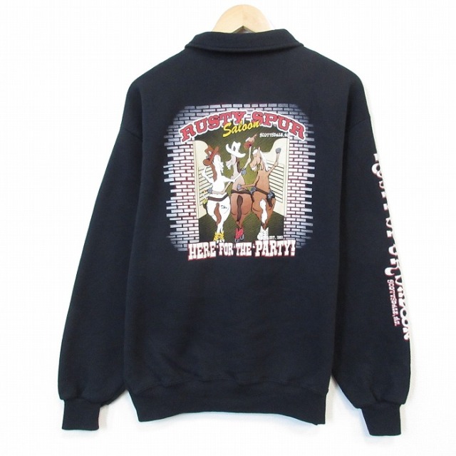 ジャージーズ 00s ハーフジップスウェット 馬 ブラック メンズL相当 | 古着
