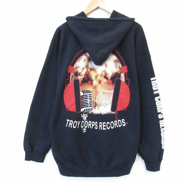 フルジップスウェット TROY CORPS RECORDSプリント ブラック メンズXL相当 | 古着