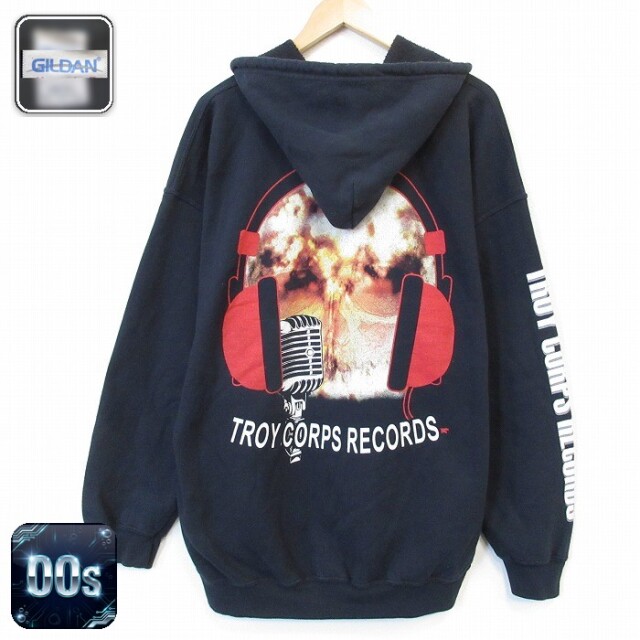 フルジップスウェット TROY CORPS RECORDSプリント ブラック メンズXL相当 | 古着