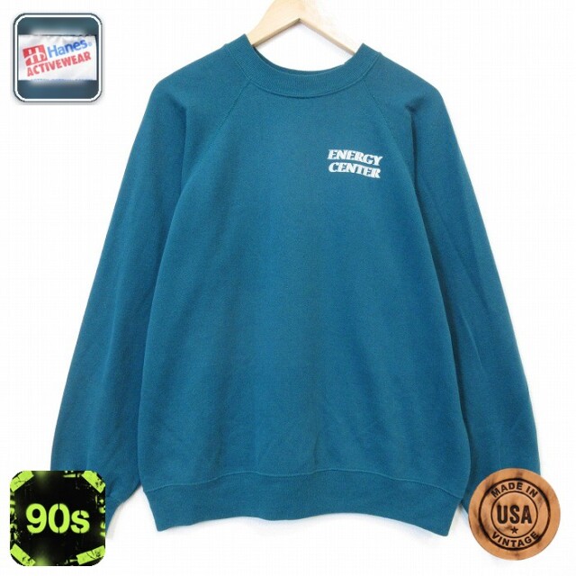 ヘインズ 90s 長袖スウェット ENERGY ラグラン グリーン メンズL相当 | 古着