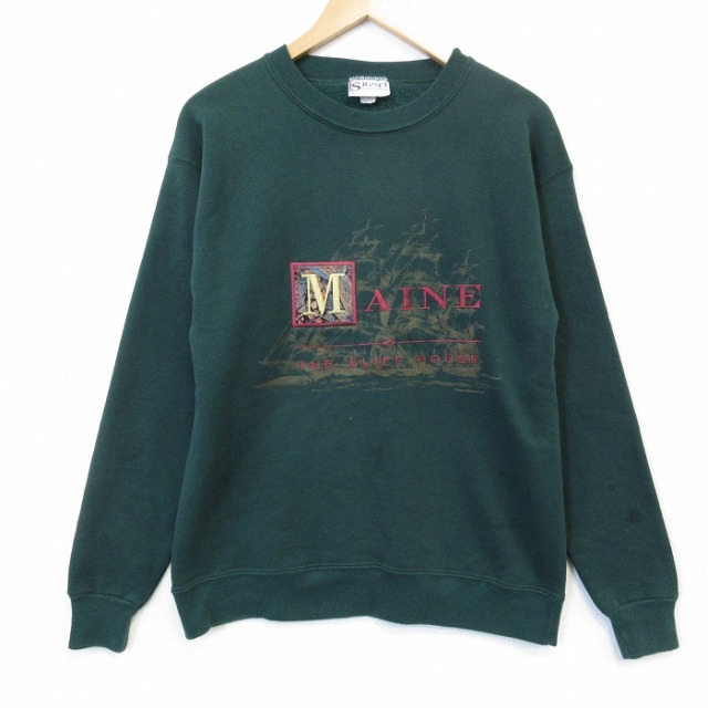 90s 長袖スウェット MAINE刺繍 グリーン メンズM相当 | 古着