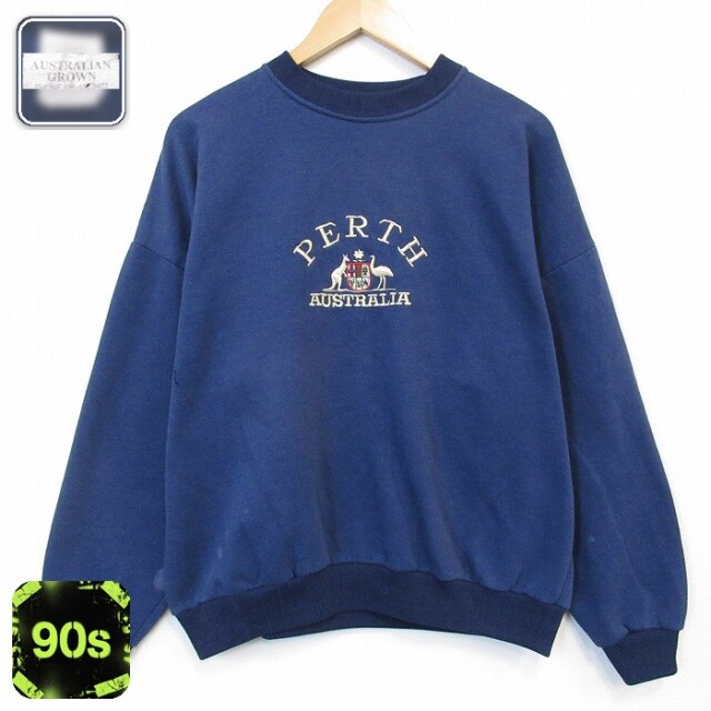 90s 長袖スウェット PERTH刺繍 ネイビー メンズXL相当 | 古着