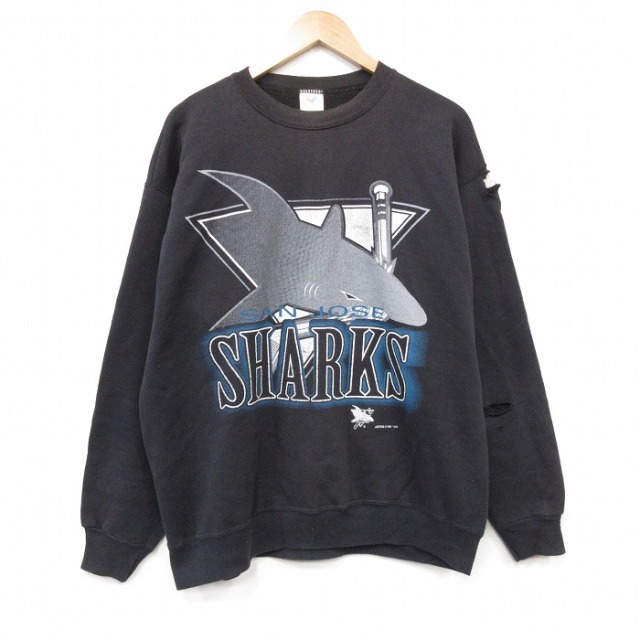 90s 長袖スウェット サンノゼシャークス ブラック メンズXL相当 | 古着