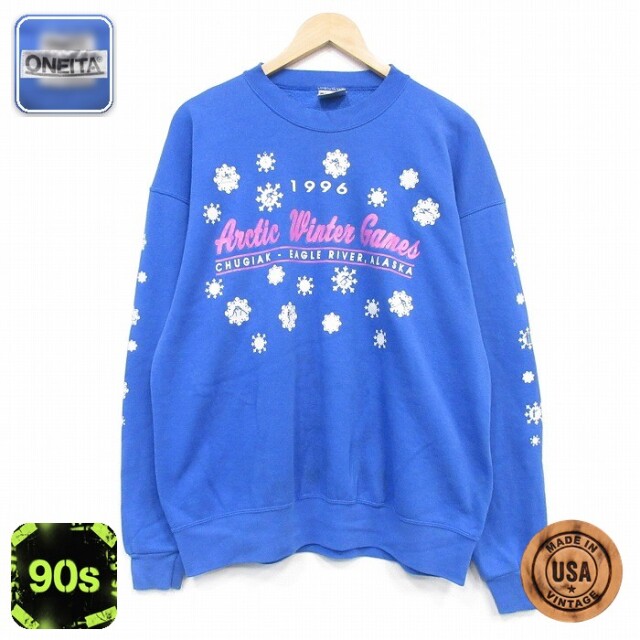 オニータ 90s 長袖スウェット 雪柄 ブルー メンズL相当 | 古着