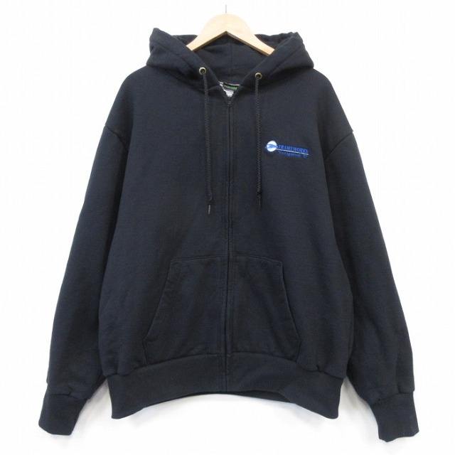 XL★古着 キャンバー 長袖 フルジップ スウェット パーカー メンズ 90年代 90s TRAWLWORKS 大きいサイズ USA製 ブラック 内側サーマル【spe】 26aug06
