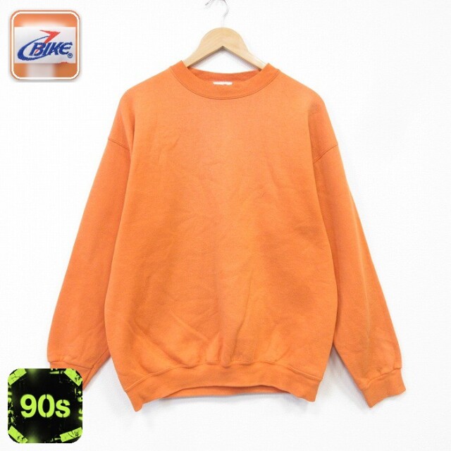 長袖 スウェット 90s 無地 クルーネック オレンジ メンズL相当 | 古着