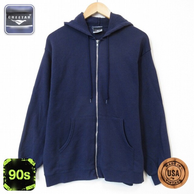 90s 長袖フルジップスウェット ネイビー メンズM相当 | 古着