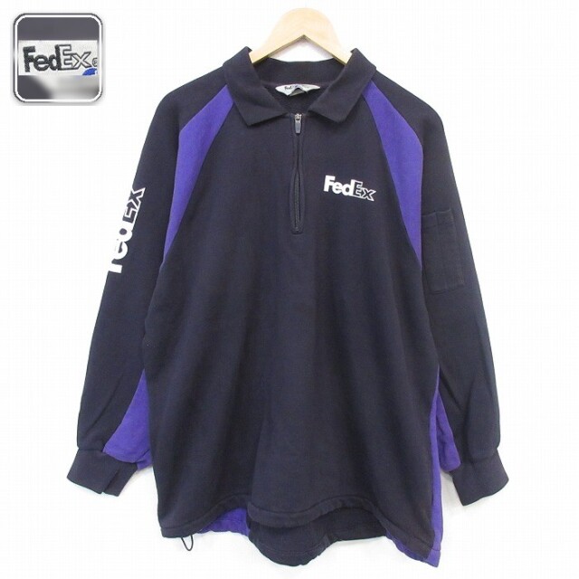 ハーフジップスウェット FedEx ラグラン ブラック メンズXL相当 | 古着