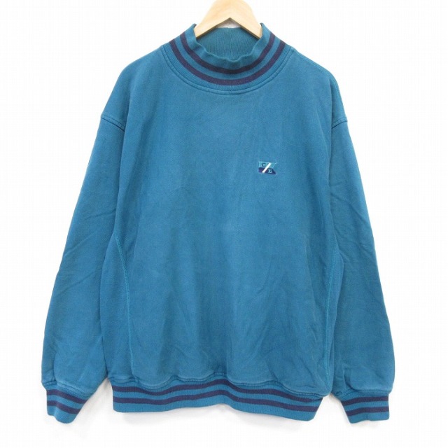 90s 長袖スウェット ワンポイントロゴ ブルー メンズXL相当 | 古着