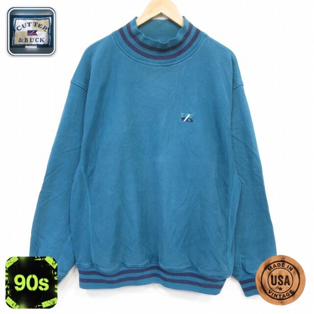 90s 長袖スウェット ワンポイントロゴ ブルー メンズXL相当 | 古着