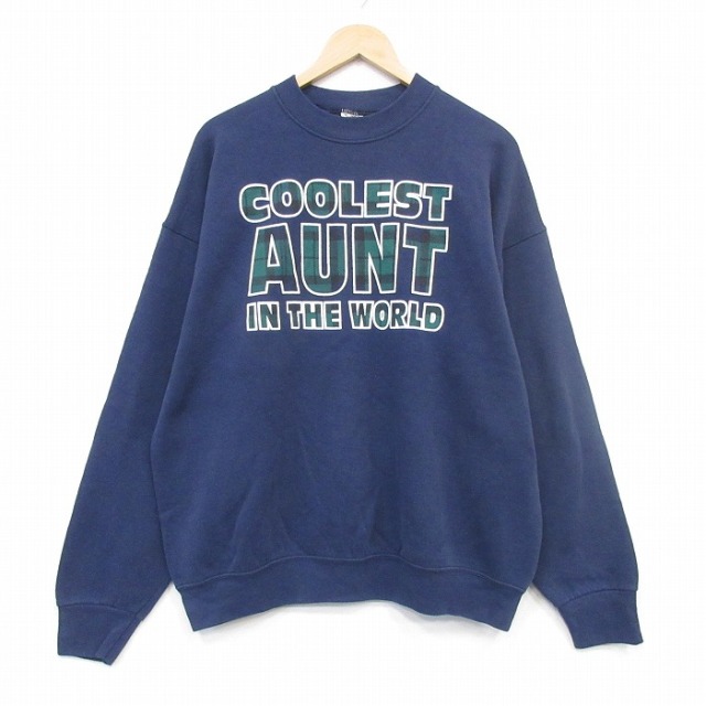 フルーツオブザルーム 90s 長袖スウェット AUNT ネイビー メンズXL相当 | 古着