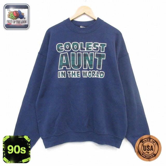 フルーツオブザルーム 90s 長袖スウェット AUNT ネイビー メンズXL相当 | 古着