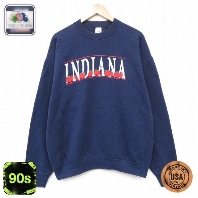 フルーツオブザルーム 90s 長袖スウェット INDIANA ネイビー メンズL相当 | 古着
