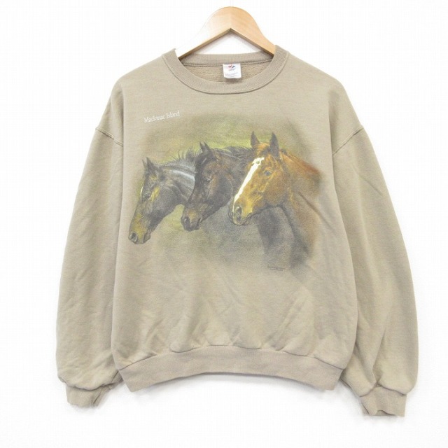 ジャージーズ 00s 長袖スウェット 馬 ベージュ メンズL相当 | 古着