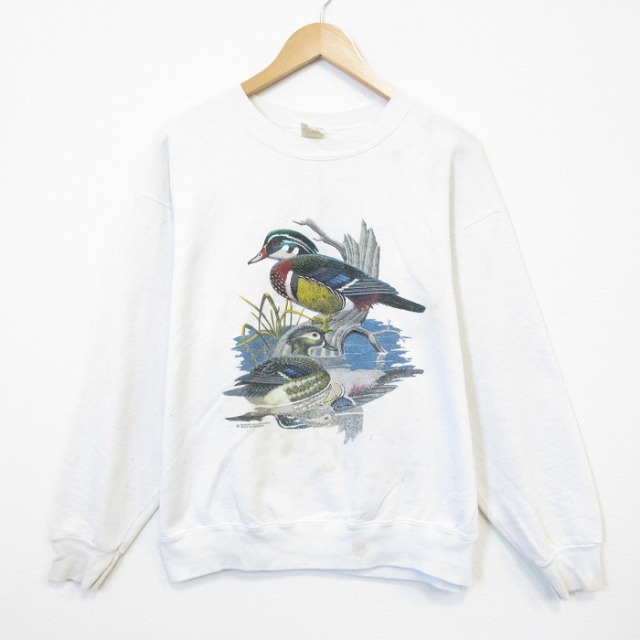 フルーツオブザルーム 80s 長袖スウェット 鳥 ホワイト メンズL相当 | 古着