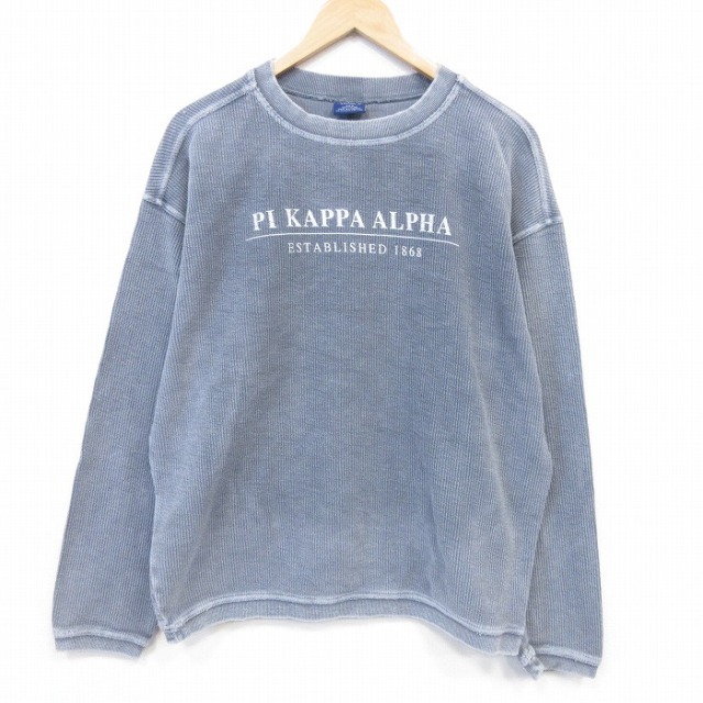 長袖 トップス PI KAPPA ALPHA 刺繍 コットン クルーネック グレー 霜降り メンズL相当 | 古着