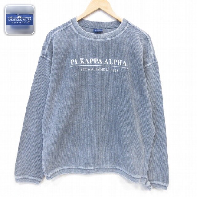 長袖 トップス PI KAPPA ALPHA 刺繍 コットン クルーネック グレー 霜降り メンズL相当 | 古着