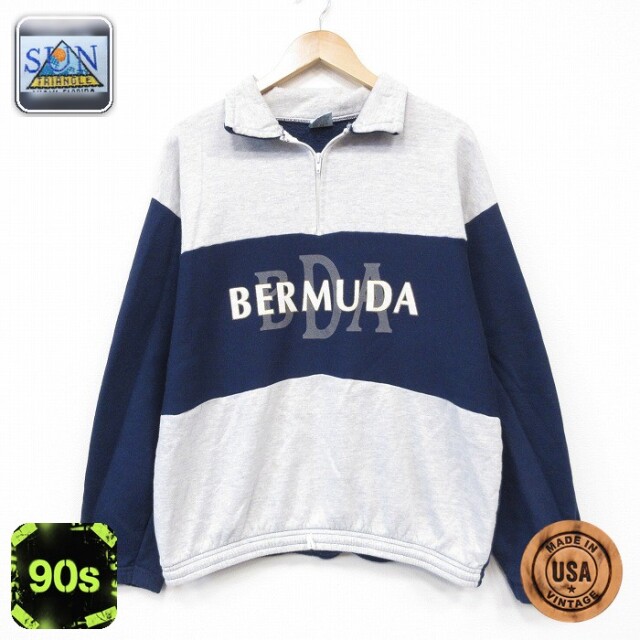 ハーフジップスウェット BERMUDA グレー メンズL相当 | 古着