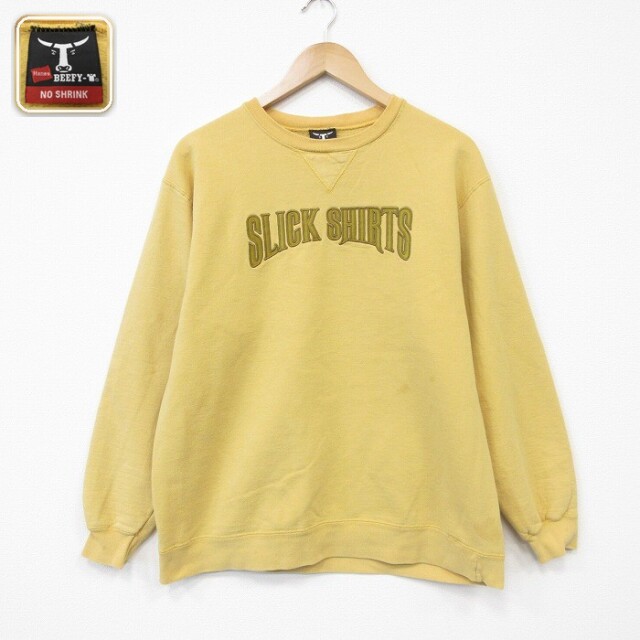 ヘインズ 長袖スウェット SLICK SHIRTS刺繍 イエロー メンズM相当 | 古着
