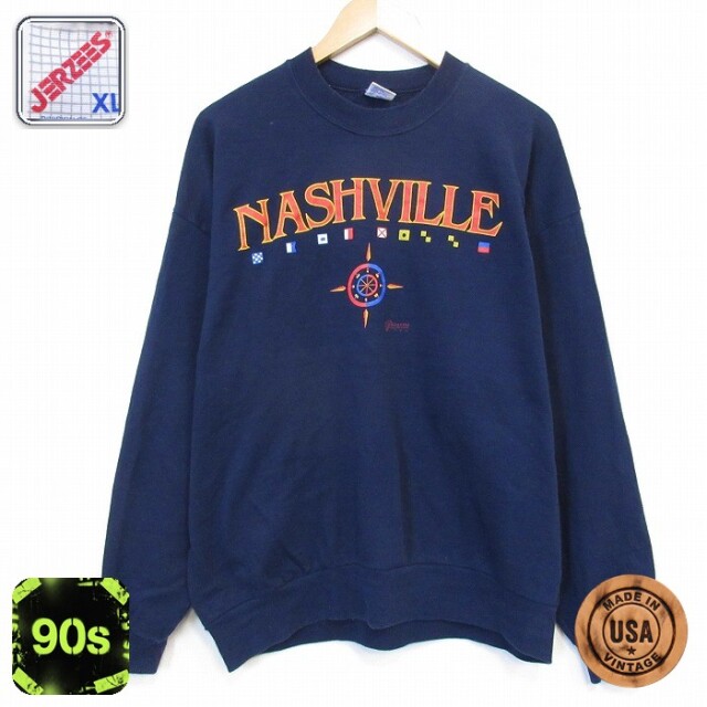 長袖 スウェット 90s NASHVILLE クルーネック USA製 ネイビー メンズXL相当 | 古着