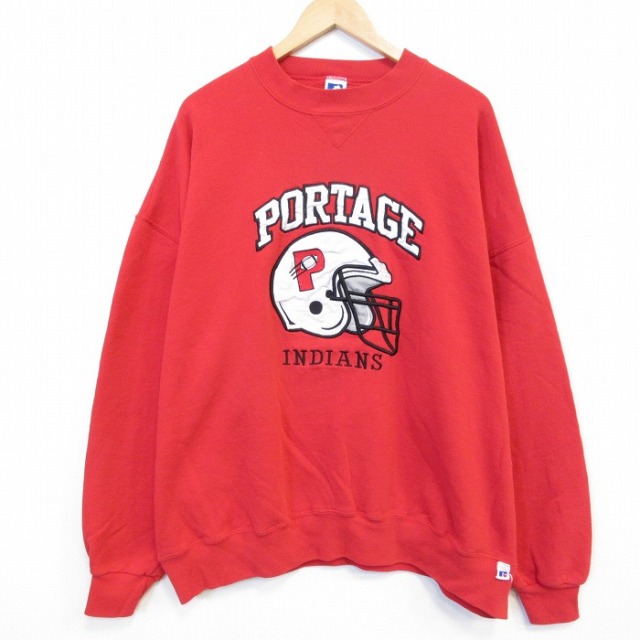 ラッセル 90s 長袖スウェット PORTAGE刺繍 レッド メンズXL相当 | 古着