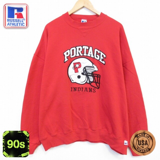 ラッセル 90s 長袖スウェット PORTAGE刺繍 レッド メンズXL相当 | 古着