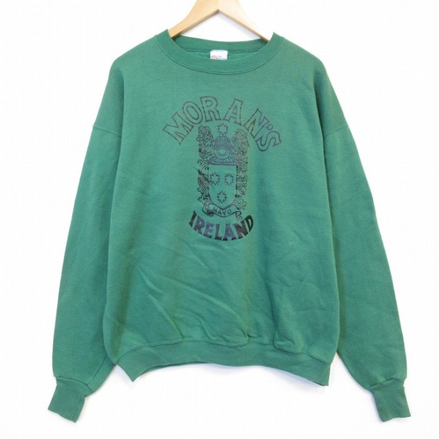 長袖 スウェット 90s MORANS アイルランド クルーネック グリーン メンズXL相当 | 古着