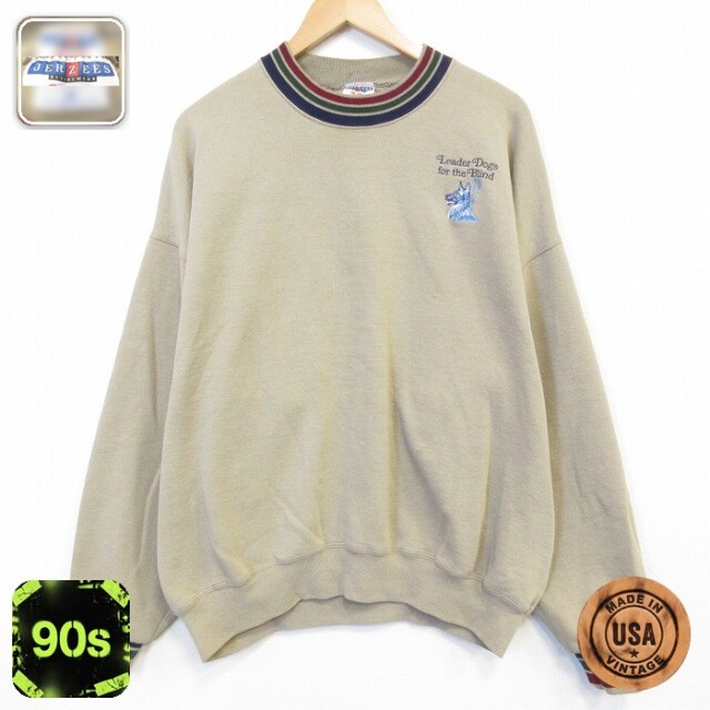 ジャージーズ 90s 長袖スウェット 犬 ベージュ メンズXL相当 | 古着