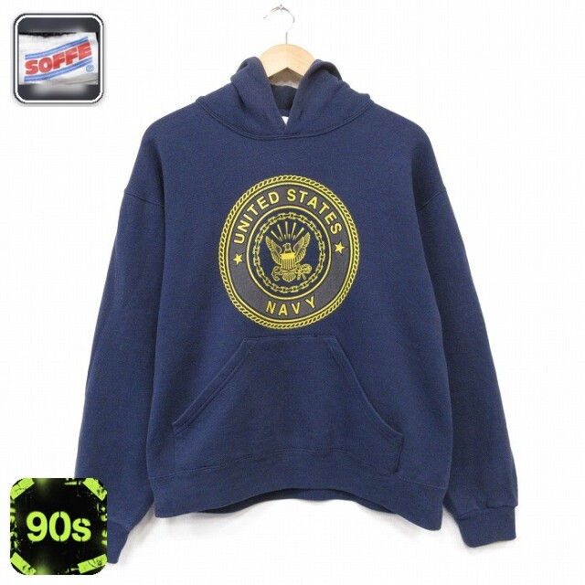 長袖 スウェット パーカー 90s ミリタリー USネイビー ネイビー メンズM相当 | 古着