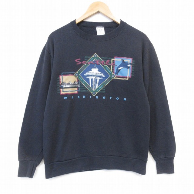 90s 長袖スウェット ワシントン シアトル ブラック メンズS相当 | 古着