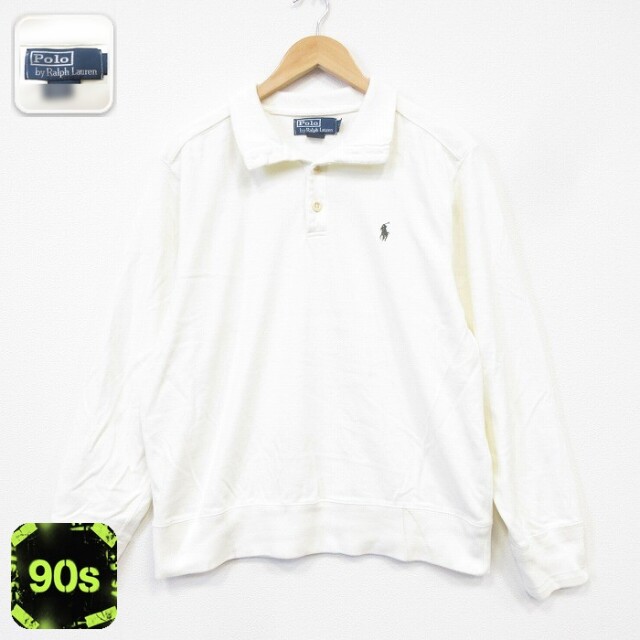 ラルフローレン 90s 長袖スウェット ワンポイントロゴ ホワイト メンズL相当 | 古着