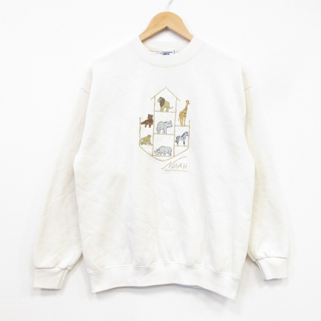 リー 90s 長袖スウェット ライオン ゾウ サイ刺繍 ホワイト メンズM相当 | 古着