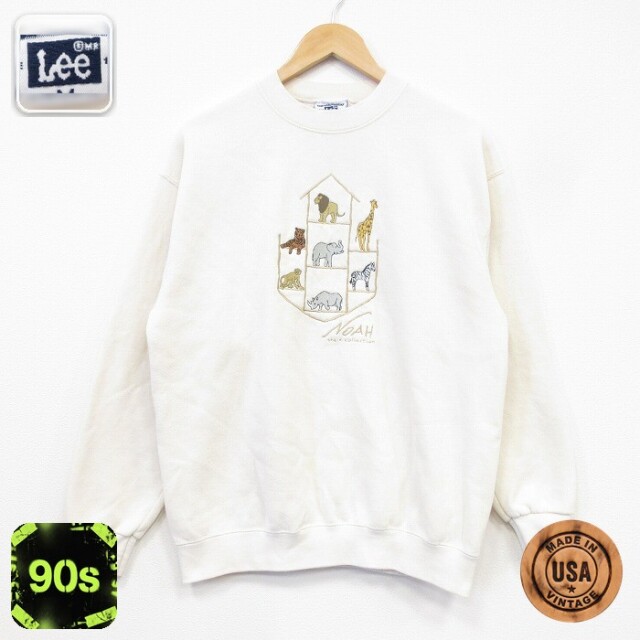 リー 90s 長袖スウェット ライオン ゾウ サイ刺繍 ホワイト メンズM相当 | 古着