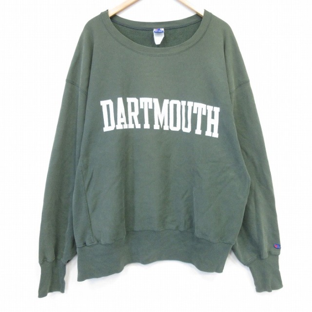 XL★古着 チャンピオン champion 長袖 スウェット メンズ 90年代 90s DARTMOUTH リバースタイプ 大きいサイズ クルーネック グリーン【spe】 26aug20