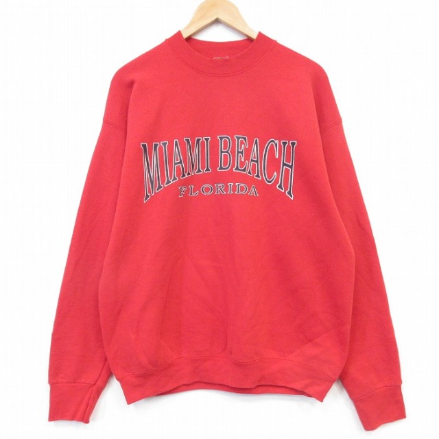 フルーツオブザルーム 90s 長袖スウェット MIAMI BEACH レッド メンズL相当 | 古着