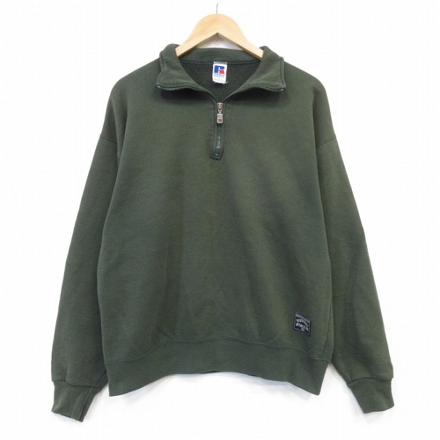 ラッセル 90s 長袖ハーフジップスウェット カーキ メンズL相当 | 古着