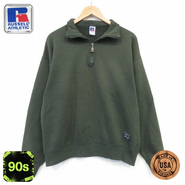 ラッセル 90s 長袖ハーフジップスウェット カーキ メンズL相当 | 古着