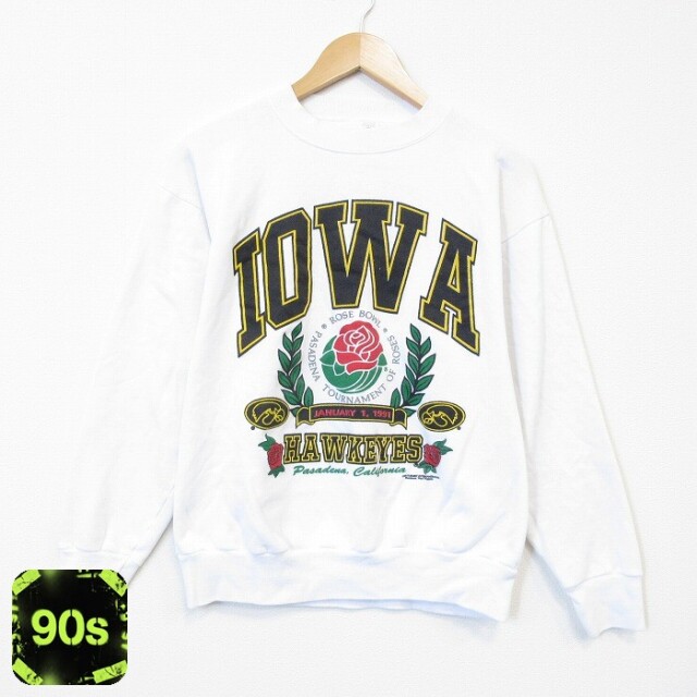 90s 長袖スウェット アイオワ ホワイト メンズM相当 | 古着