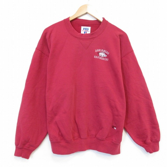 ラッセル 90s 長袖スウェット アーカンソーレイザーバックス レッド メンズXL相当 | 古着