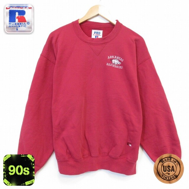 ラッセル 90s 長袖スウェット アーカンソーレイザーバックス レッド メンズXL相当 | 古着