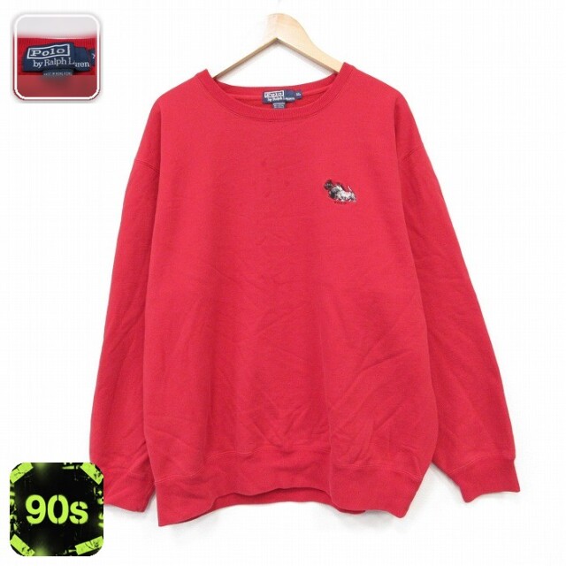 ラルフローレン 90s 長袖スウェット 犬 レッド メンズXL相当 | 古着