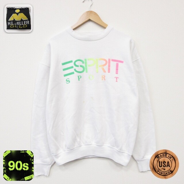 長袖 スウェット 90s ESPRIT クルーネック USA製 ホワイト メンズL相当 | 古着