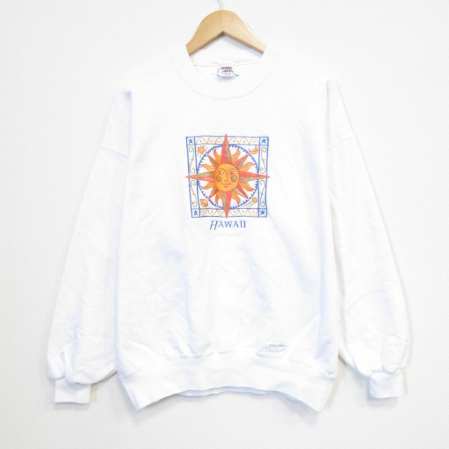 Crazy Shirts 長袖 スウェット 90s 太陽 山 クルーネック USA製 ホワイト メンズXL相当 | 古着
