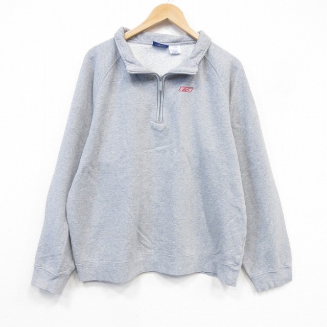 XL★古着 リーボック 長袖 ハーフジップ スウェット メンズ 00年代 00s ワンポイントロゴ ラグラン 大きいサイズ グレー 霜降り 26sep02
