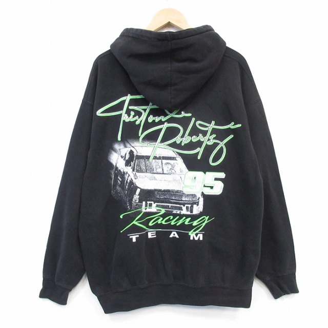 レーシングチーム 長袖スウェットパーカー ブラック メンズXL相当 | 古着