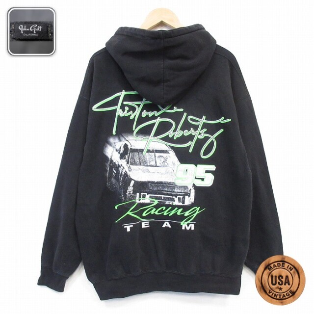 レーシングチーム 長袖スウェットパーカー ブラック メンズXL相当 | 古着
